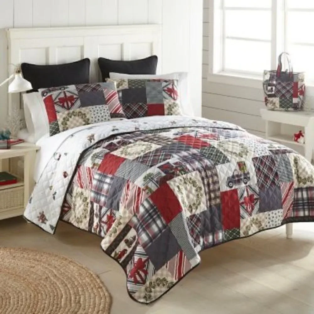 Christmas Truck Farmhouse QUEEN Quilt Set Holiday